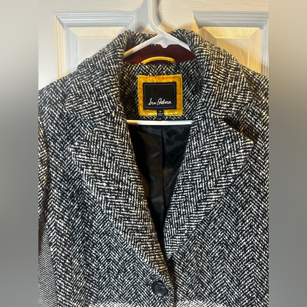Sam Edelman Houndstooth Colorblock‎ Gray Wool Blend  2 Button Coat Sz 14 - Picture 3 of 8